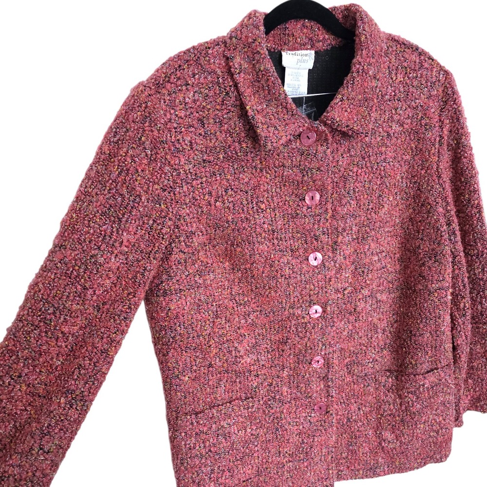 Retro Tradition Plus Speckled Pink Boucle Collared Teddy Jacket 20W - Picture 2 of 6